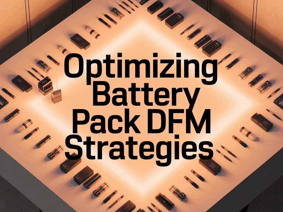 A collection of battery pack components illustrating Design for Manufacturing (DFM) strategies.