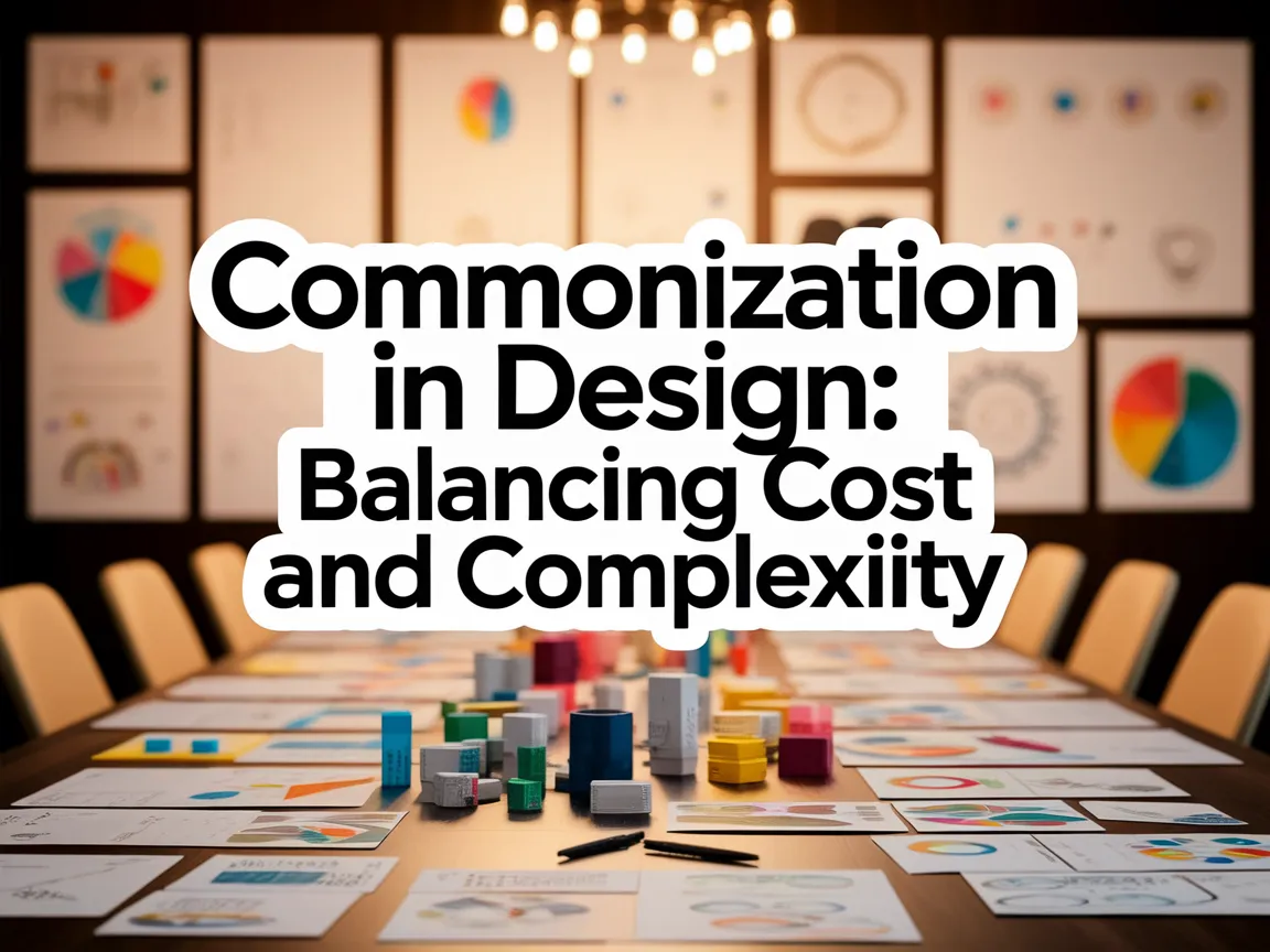 Diagram illustrating commonization in design, highlighting cost savings and complexity